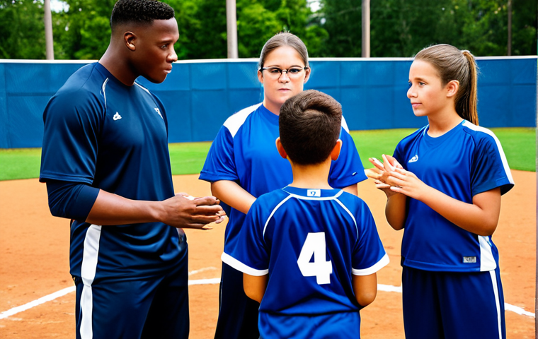 A diverse group of young athletes, fully clothed in modest, professional baseball training attire, engaged in a structured training session at a state-of-the-art youth sports academy. A supportive coach, also in professional sports attire, is providing guidance to a young player, emphasizing positive development and teamwork. The background features modern training equipment and a bright, inspiring atmosphere. Safe for work, appropriate content, fully clothed, family-friendly, perfect anatomy, correct proportions, natural pose, well-formed hands, proper finger count, natural body proportions, professional photography, high quality.