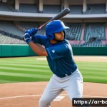야구의 기술적 혁신 - A modern baseball training scene set in a Middle Eastern outdoor stadium during late afternoon, feat...