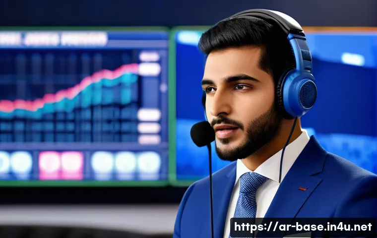 야구 경기 중계 해설 배우기 - A professional Arabic-speaking baseball commentator in a modern broadcast studio, wearing a smart su...