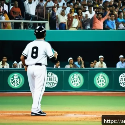 야구 경기 리뷰 작성법 - A dynamic baseball stadium scene during a tense moment in an Arabic baseball game, showing a diverse...