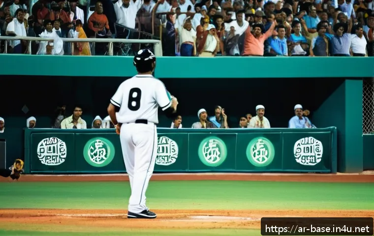 야구 경기 리뷰 작성법 - A dynamic baseball stadium scene during a tense moment in an Arabic baseball game, showing a diverse...