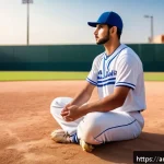야구와 심리학 - A focused Arab male baseball player in traditional sportswear with modern athletic shoes, practicing...